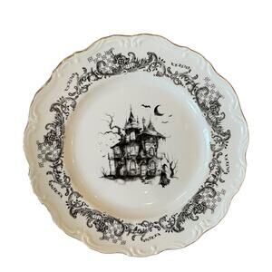 Monterey Bay Halloween Haunted House Dinner Plates 11in Porcelain Spooky NEW